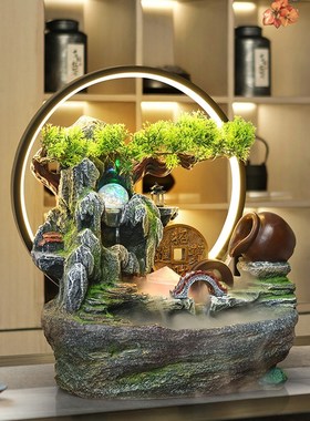 小桥流水喷泉摆件客厅玄关电视柜桌面循环水风水轮装饰乔迁新居礼
