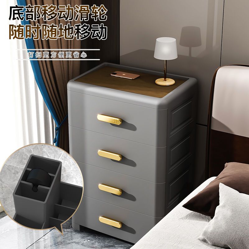 70CM宽木顶盖收纳柜抽屉式置物柜家用储物柜塑料五斗柜卧室床头柜 - 图1