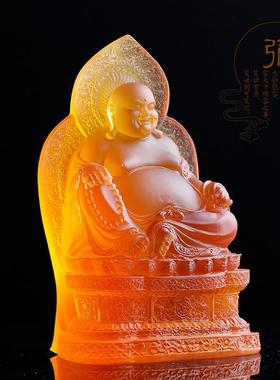 琉璃弥勒佛像笑佛布袋和尚供奉家居招财桌面装饰摆件佛像用品中式