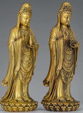 黄铜南海观音菩萨站像普陀山同款立莲观音佛像家用观世音供奉摆件