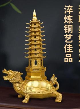 龙龟摆件纯铜八卦金钱龟子母龙头龟家居客厅办公室铜制装饰工艺礼