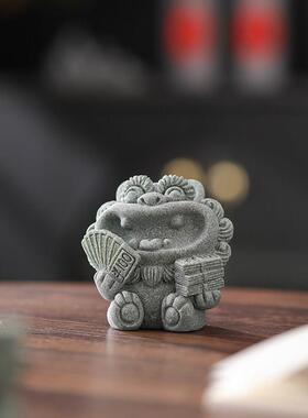 青砂石风狮爷摆件茶宠茶玩招财可爱治愈系办公桌面鱼缸造景装饰品
