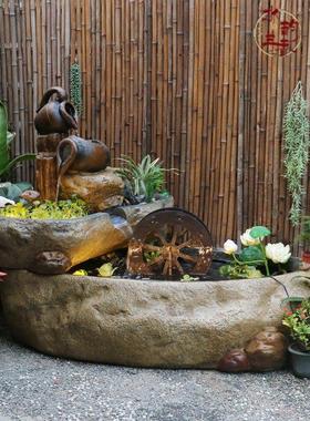 花园庭院露台太阳能假山喷泉流水景观养鱼池鱼缸阳台装饰造景摆件