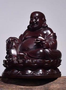 黑檀实木雕刻大肚弥勒佛像摆件供奉笑佛保平安招财家用客厅送礼品