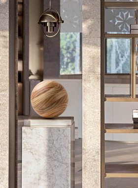 实木圆球摆件酒店样板间r木质工艺品客厅玄关装饰艺术装置桌面摆