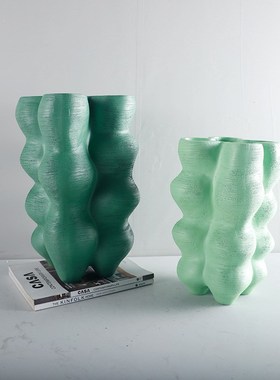 简约现代绿色树脂艺术插花花器样板房客厅茶几餐V桌家居饰品摆设