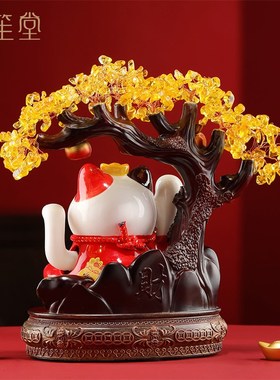 八方纳财发财树招财猫摆件店铺公司收银L台新中式工艺品乔迁开业