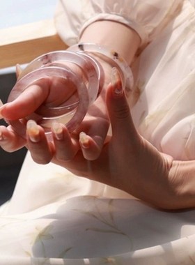 网红贵妃冰透玉髓镯子冰种圆条手镯感高级感汉服配饰古风女送妈妈