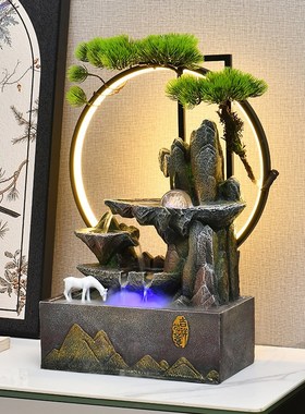 中式假山流水摆件循环水加湿招财风水轮客厅电视柜旁乔.迁开业送