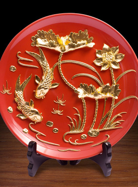 漆线雕年年有f余金箔工艺品客厅装饰品送领导礼物高档礼品送客户