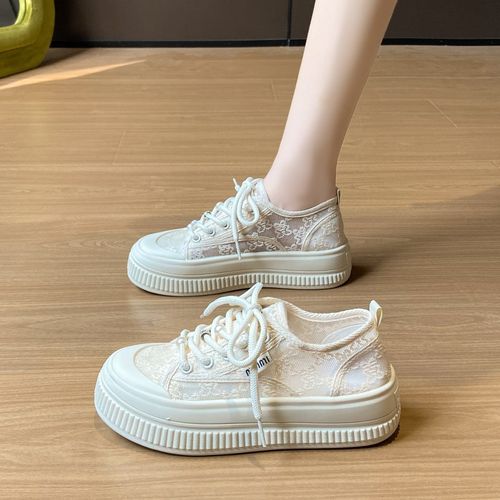 踩屎感34码小白鞋女2025夏季新款网面透气休闲运动鞋百搭厚底板鞋 - 图3