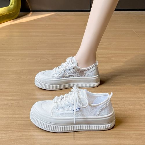 踩屎感34码小白鞋女2025夏季新款网面透气休闲运动鞋百搭厚底板鞋 - 图2