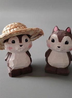 神工巧匠丨卡通鼠手工木雕摆件 实木雕刻生日礼物解压桌面小摆件