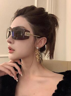 2025新款覆古茶色无框太阳眼镜女士个性遮阳大框Y2K太阳眼镜抗UV
