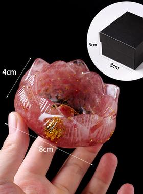 天然水晶莲花聚宝盆饰品，吸引财富和祝福，砾石胶，家庭办公桌面