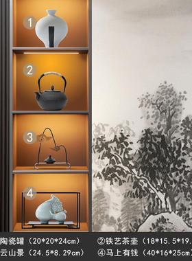 新中式禅意云山石头摆件样板间书房博古架茶几书柜太湖石软装饰品