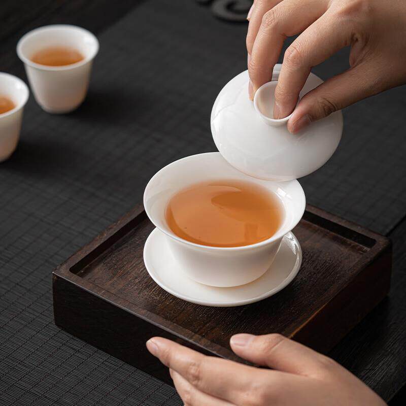 One-person tea set, personal special mutton-fat jade white porcelain three-cup teacup set, home gift-giving, high-end gift box