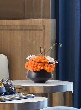 轻奢酒店玄关摆件新中式盆景茶室洽谈桌客厅茶几室.内软装饰品