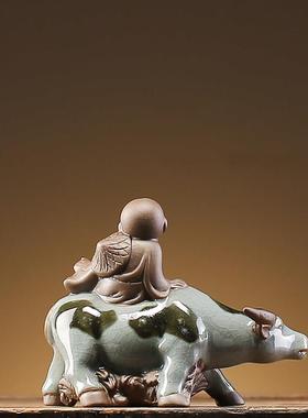 陶瓷牧童骑牛童子创意摆件鱼缸盆景造景微景观装饰品人物搭配