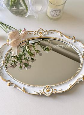 法式覆古做旧风镜面托盘化妆品甜品金属光泽托盘收纳整理装饰道具