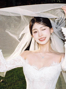 法式高级感新娘头纱结婚领证拍照头饰求婚领证简约婚纱白色蓬蓬纱