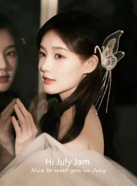 李一桐同款流苏蝴蝶发夹新娘头饰