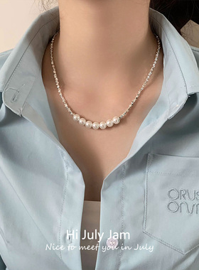 轻奢颈链碎银子几两纯银珍珠项链