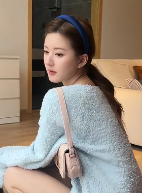 许我耀眼许妍赵露思同款深蓝色宽边发箍女春夏新款高颅顶发饰头饰