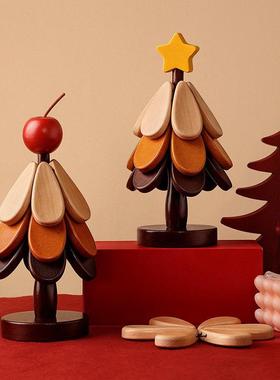 创意耶诞树隔热垫折叠桌垫耐高温餐桌摆件一棵树实木防烫锅垫杯垫