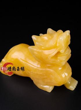米黄玉貔貅招财摆件镇宅公母一对旺财装饰品家用天然玉石转运麒麟