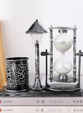 复古水晶球沙漏笔筒创意摆件酒柜客厅家居儿童房间桌面装饰品男生