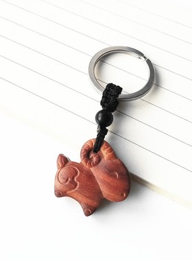 檀象红檀木生肖小羊 黑檀紫檀手链绳钥匙扣 桃木项链吊饰品刻字