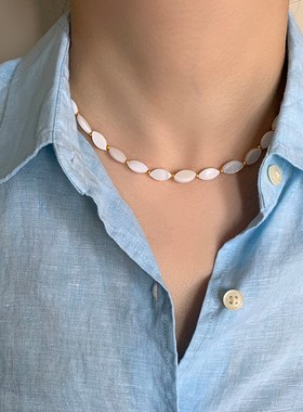 2024新款天然贝母竹节项链女新中式高级感锁骨链小众设计串珠颈链