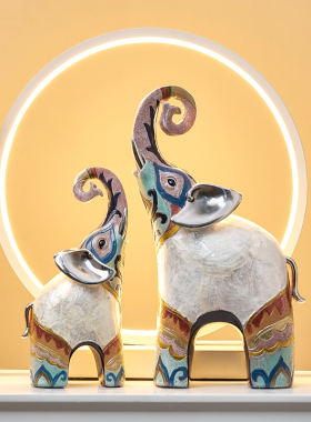 轻奢高档一对大象摆件玄关酒柜客厅招财吉祥物现代装饰品2021新款