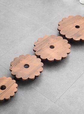 花朵圆形可移动实木花盆托盘带滚轮实木制底座万向轮盆栽实木花托