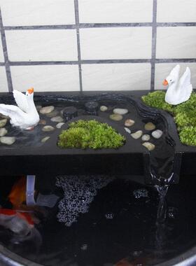 古法缸鱼缸流水摆件循环水石槽微景观玻璃缸造景假山中式流水摆件