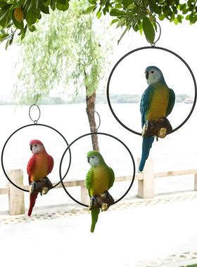 创意仿真小鸟摆件彩色仿真鹦鹉假鸟花园橱窗装饰道具工艺装饰挂件