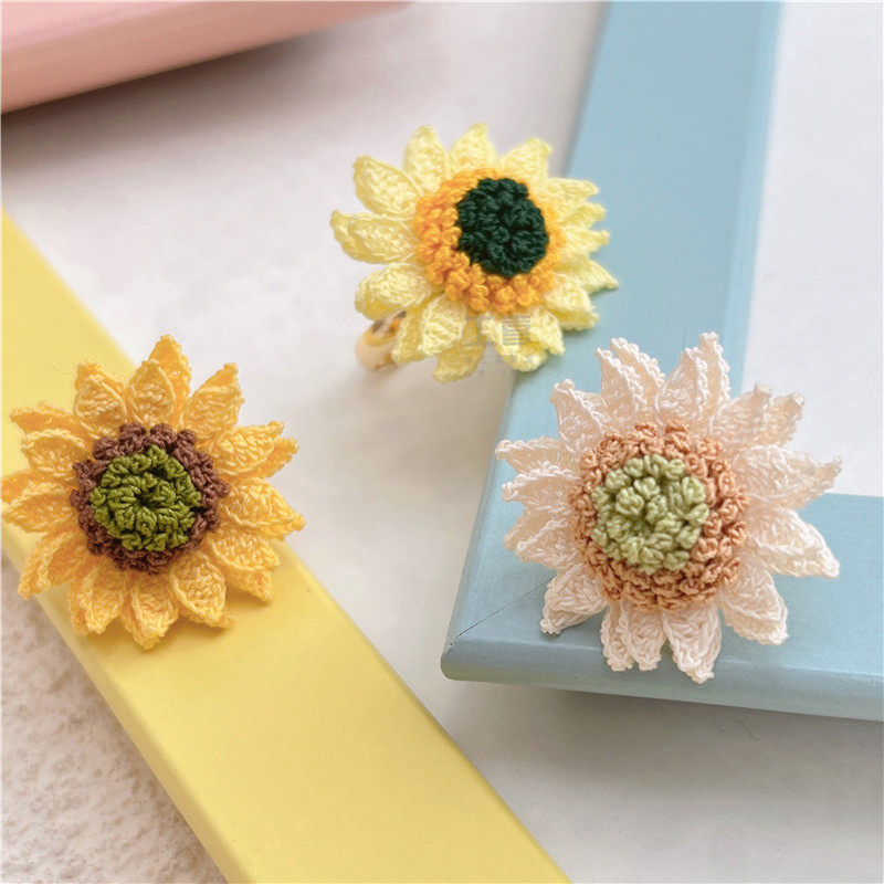 Gongxi handmade small sunflower earrings ring material package diy crochet micro hook No. 80 lace thread
