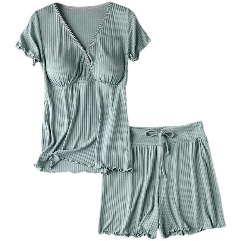 孕妇睡衣夏季薄款月子服哺乳短袖短裤套装夏产后家居服六月份喂奶,淘宝优惠券,粉丝福利购,淘宝优惠卷