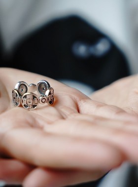 发财神雍正通宝纯银饰品女款民族风手工小众设计开口戒指