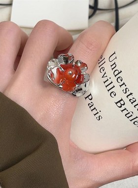 宫廷民族风经典珍珠花朵戒指女小众设计复古食指戒合金开口指环潮