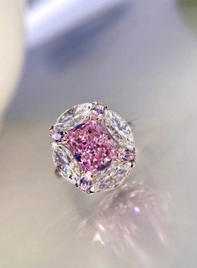 新款富婆的快乐绝美泡泡糖粉钻戒指4克拉雷迪恩切割圆形马眼水滴