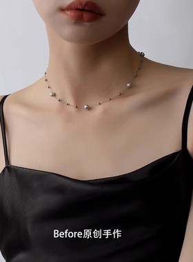 冷淡风银灰色珍珠毛衣链新款女小众高档气质秋冬长款欧式项链配饰