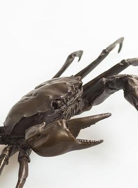 铜螃蟹摆件纯铜茶宠精品工艺品茶几书房高档仿真小动物摆设礼物