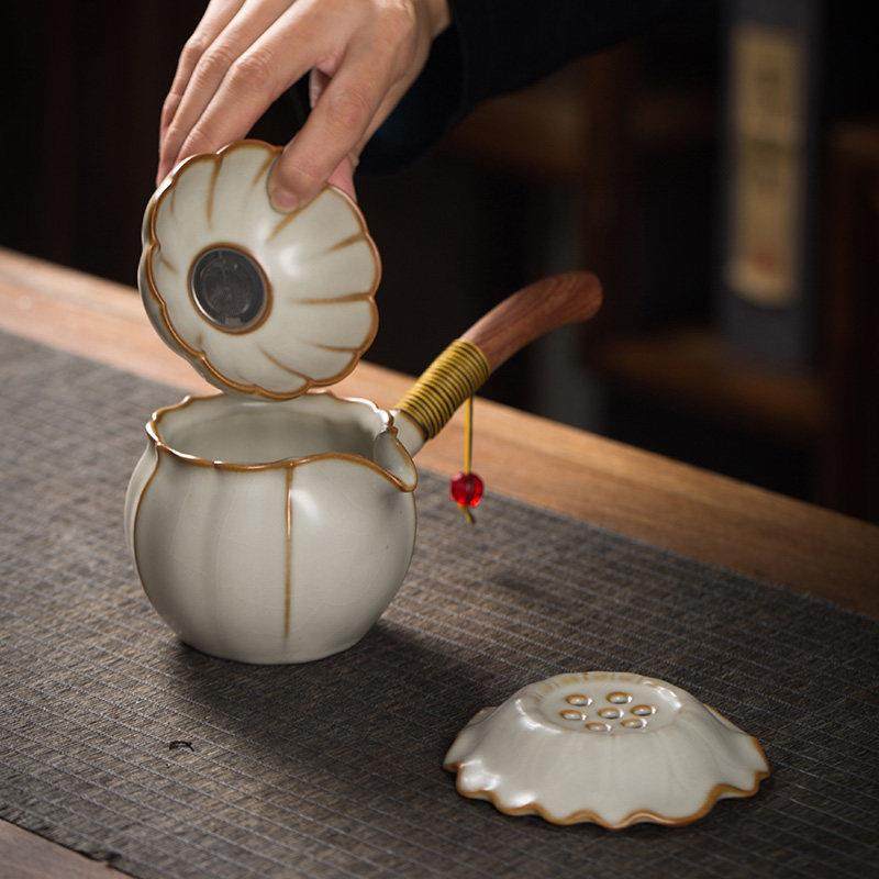 加厚汝窑公道杯陶瓷茶滤一体套装侧把公杯景德镇木把茶海茶具配件,淘宝优惠券,粉丝福利购,淘宝优惠卷