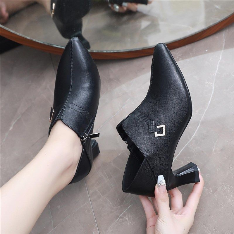 小码女鞋313233秋季新款真皮气质粗跟工作鞋深口百搭软皮高跟单鞋,淘宝优惠券,粉丝福利购,淘宝优惠卷