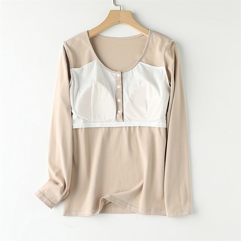 哺乳上衣睡衣孕妇家居服上装纯棉带胸垫春秋冬喂奶月子服长袖秋衣,淘宝优惠券,粉丝福利购,淘宝优惠卷