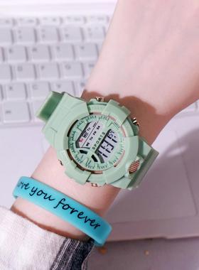 时尚白色电镀金休闲腕表男女新款韩版潮多功能夜光电子手表