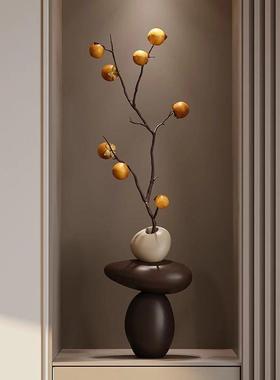 柿柿如意花瓶摆件中古风客厅电视柜石来运转入户玄关壁龛装饰品