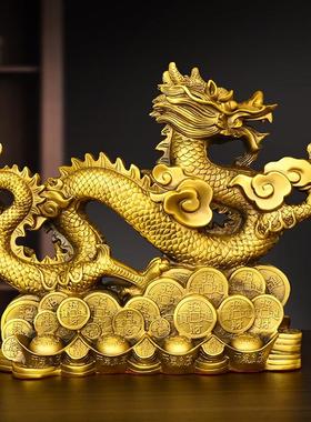 纯黄铜龙摆件生肖龙 金龙 元宝汉龙万福龙家居客厅店铺办公室摆件